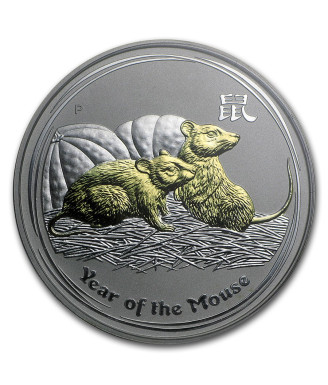 2008 Year of the Mouse 1oz Silver Gilded Coin