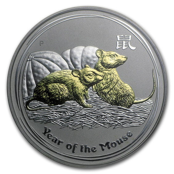 2008 Year of the Mouse 1oz Silver Gilded Coin