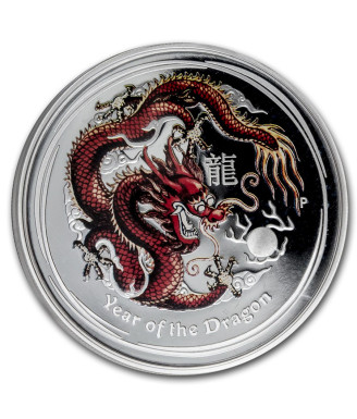 2012 Year of the Dragon Australia 1 oz Silver Proof Coloured Coin
