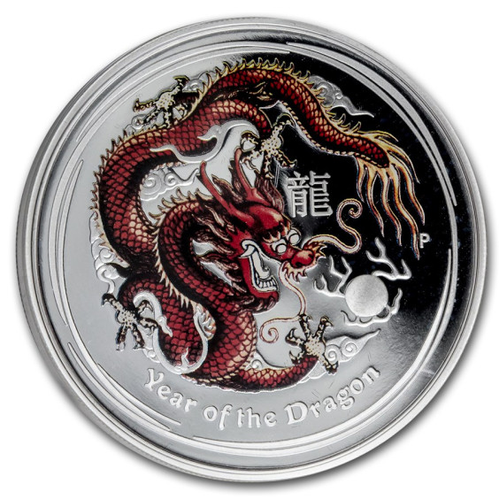 2012 Year of the Dragon Australia 1 oz Silver Proof Coloured Coin