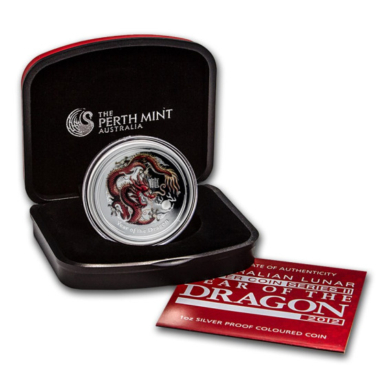 2012 Year of the Dragon Australia 1 oz Silver Proof Coloured Coin