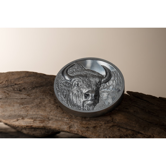 Wild Mongolia: Bison – 2025 2 oz Silver Coin Smartminting® Ultra High Relief | Antique Finish